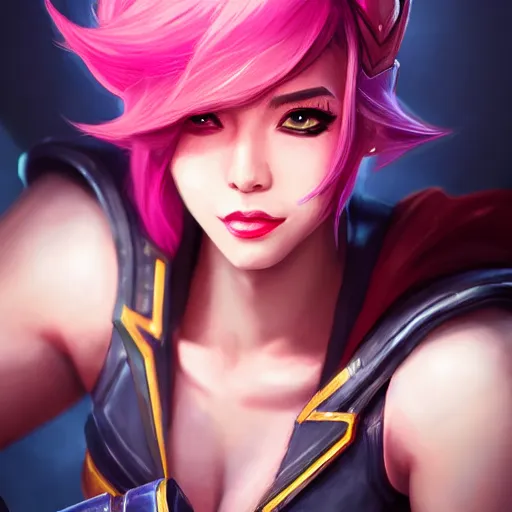 Prompt: portrait of Vi from League of Legends, by Fortiche Studio, by Riot Games, from Netflix's Arcane, trending on artstation,fine details, realistic shaded, fine-face, painted texture, pretty face, Character Portrait, Digital Art, Highly Detailed