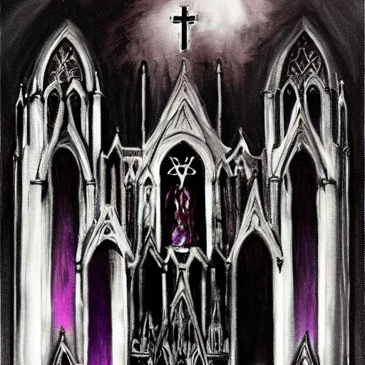 Image similar to painting of a cathedral, black metal album cover, black and purple color scheme, 4 k, trending on artstation