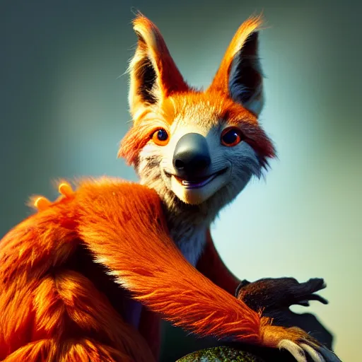 Prompt: weta disney pixar movie still macro close photo of anthropomorphic vulpes vulpes fulva wearing koala : : by weta, greg rutkowski, wlop, ilya kuvshinov, rossdraws, artgerm, octane render, iridescent, bright morning, anime, liosh, mucha : :