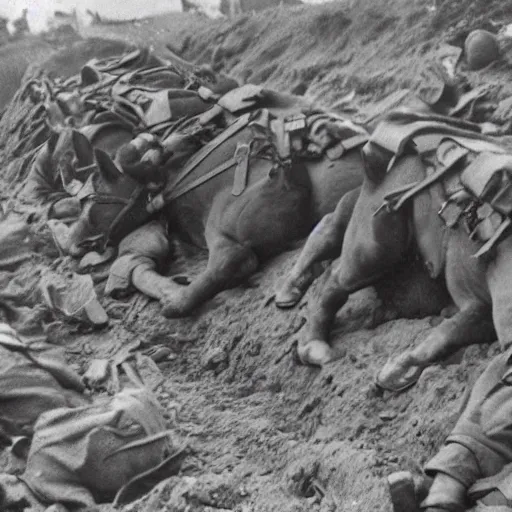 Image similar to authentic world war ii photo of my little ponies in the trenches