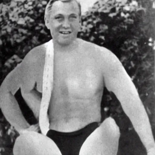 Image similar to donald trump wearing an old fashion bathing suit swimsuit, 1 9 2 0 s