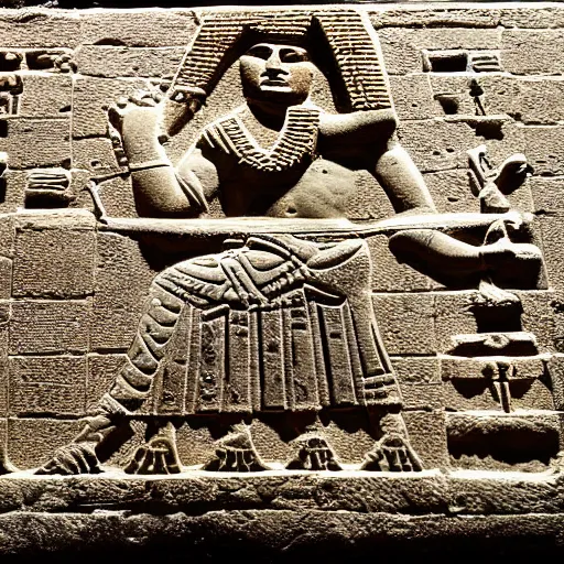 Prompt: ancient mesopotamian god marduk presiding over all the other gods