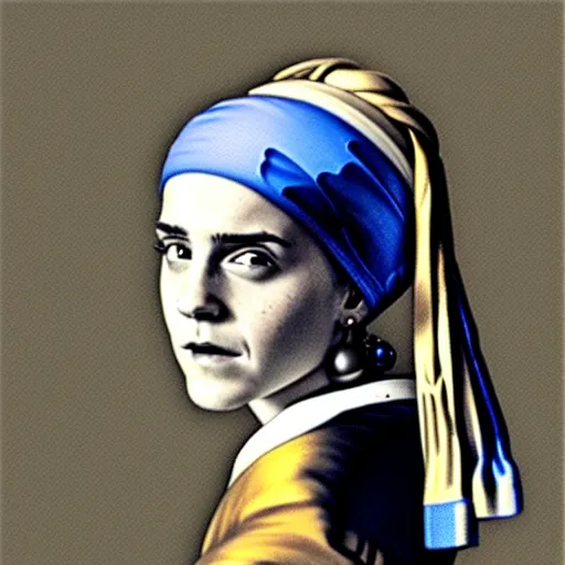 Image similar to Emma Watson with a pearl earring by Johannes Vermeer