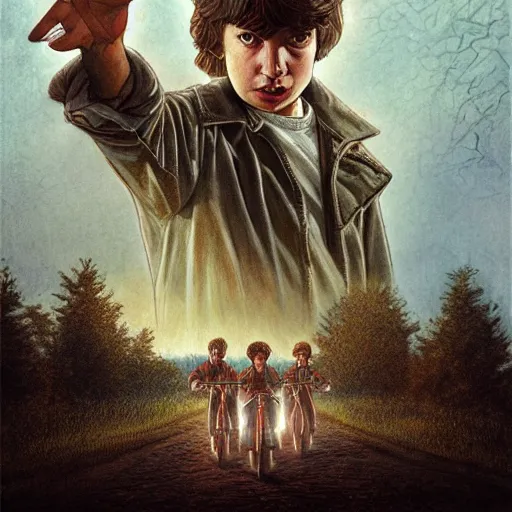 Image similar to stranger things, alan lee, illustration, artstation, matte painting, napoleonic era painting, comic art