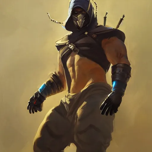 Image similar to greg manchess portrait painting of smoke from mortal kombat as overwatch character, medium shot, asymmetrical, profile picture, organic painting, sunny day, matte painting, bold shapes, hard edges, street art, trending on artstation, by huang guangjian and gil elvgren and sachin teng