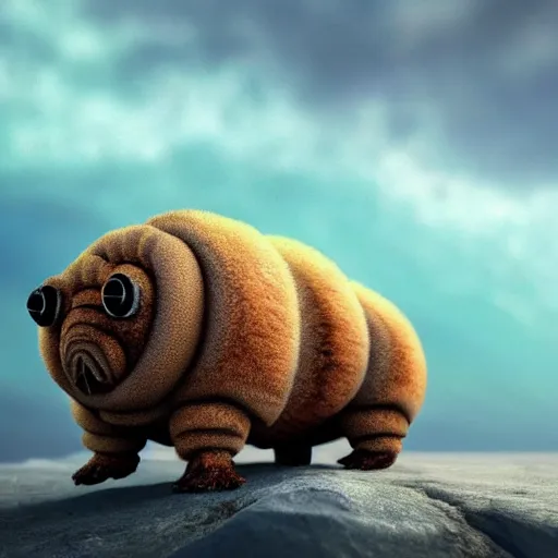 Image similar to Large tardigrade with fuzzy!!!!! fur!!!!!, trending on artstation, photorealistic imagery, heavily detailed, intricate, 4k, 8k, artstation graphics, artstation 3d render, artstation 3d, artstation unreal engine