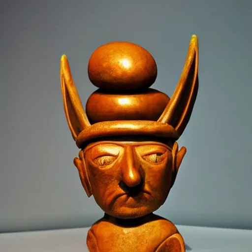 Prompt: Salvador Dali surrealist sculpture of a Moche Lima Bean Warrior fighting and egghead Warrior