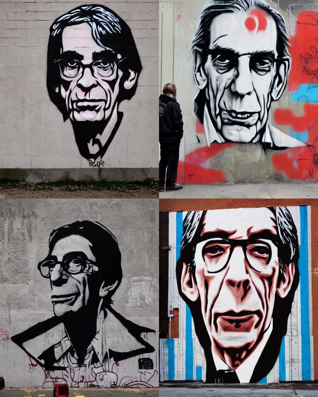 Prompt: graffiti portrait of richard belzer, street art by shepard fairey and banksy