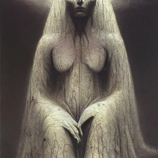 Image similar to the queen of the sun by zdzislaw beksinski and h. r. giger, oil on canvas