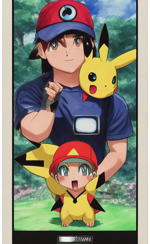 Image similar to portrait of trainer and his pokemon, battling in stadium, symmetrical face features, by sugimori ken, watercolors, old concept art, front game card, highly detailed, smooth, safebooru, sharp focus, backlit
