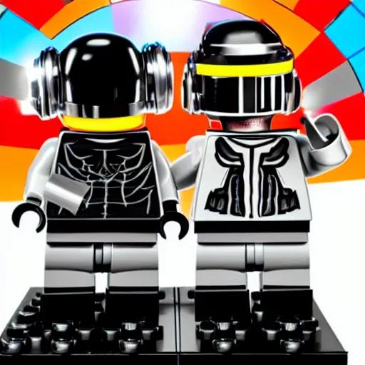 Image similar to Lego Daft Punk DJing with DJ turntables