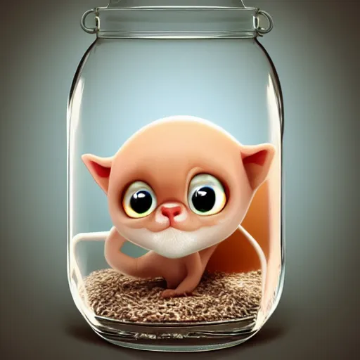 Prompt: cutie creature in a jar, digital art, 3 d, maya render, masterpiece, mega detailed, cgsociety