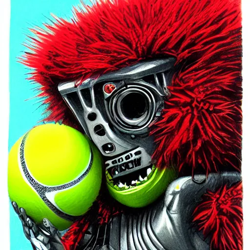 Prompt: a tennis ball monster , digital art, fantasy, magic, cyborg, sci-fi, trending on artstation, ultra detailed, professional illustration by Basil Gogos