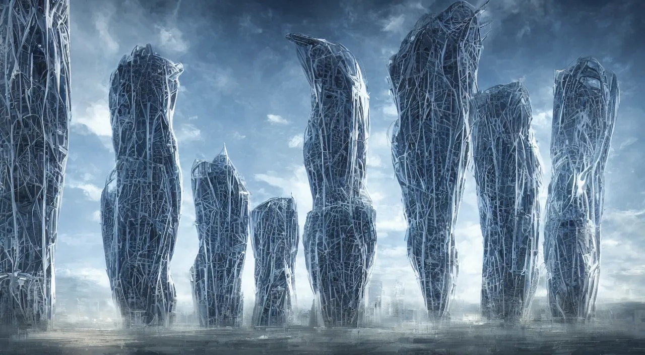 Image similar to a very futuristic landscape with one tall tower, ambient light