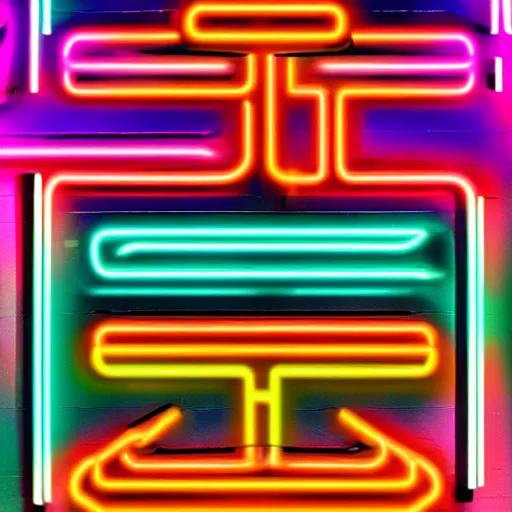 Image similar to chrome text with 80's aeshtetic, colorful neon lights