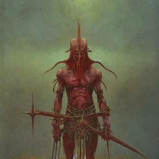 Image similar to dark elf warrior, beksinski