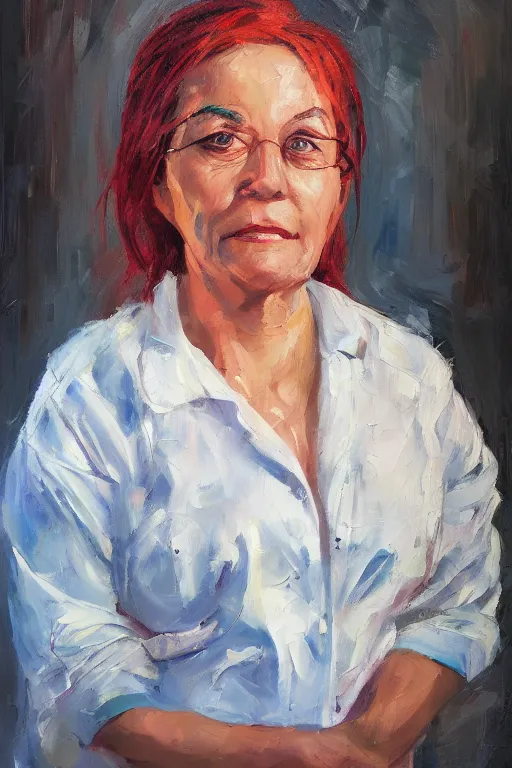 Image similar to palette knife oil painting portrait of geraldine granger, a kind hearted mental health professional who works as a social worker, extreme detail, artstation trending, artgerm, random racial background, deviant art, octane, substance, art history 8 k