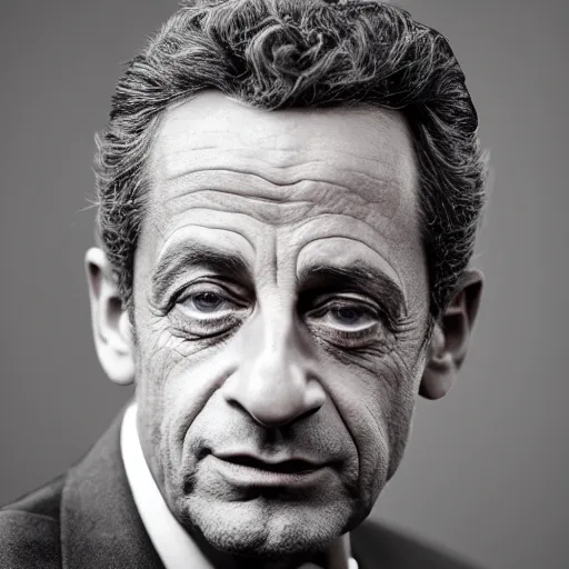 Prompt: hyper realistic and detailed vintage portrait photo of Nicolas Sarkozy, by Annie Leibovitz, Leica SL2 50mm HD unreal engine