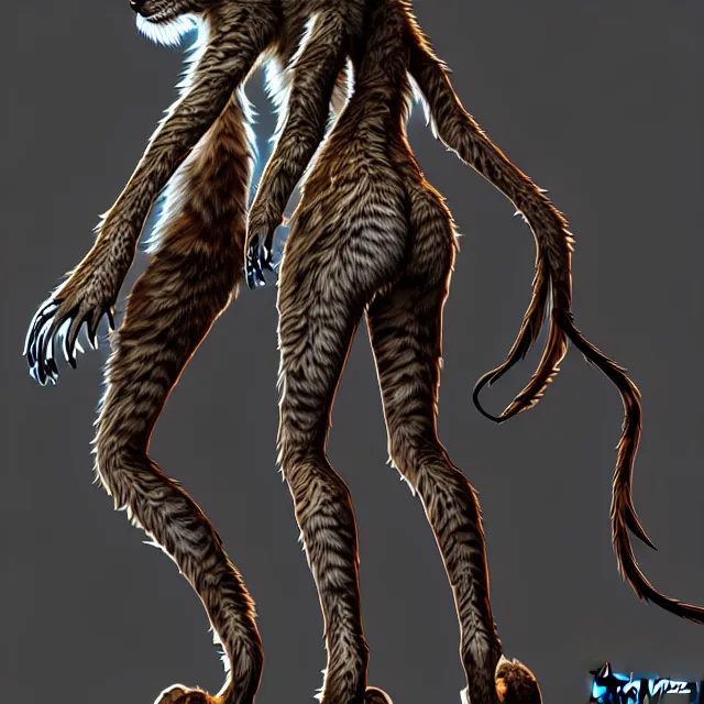 Image similar to the full body of anthropomorphic lynx fursona from behind wearing a steampunk suit as unimaginably beautiful, gorgeous, elegant, young woman with lynx head, an ultrafine hyperdetailed illustration by furaffinity, intricate linework, white fur, unreal engine 5 highly rendered, global illumination, radiant light, detailed and intricate environment