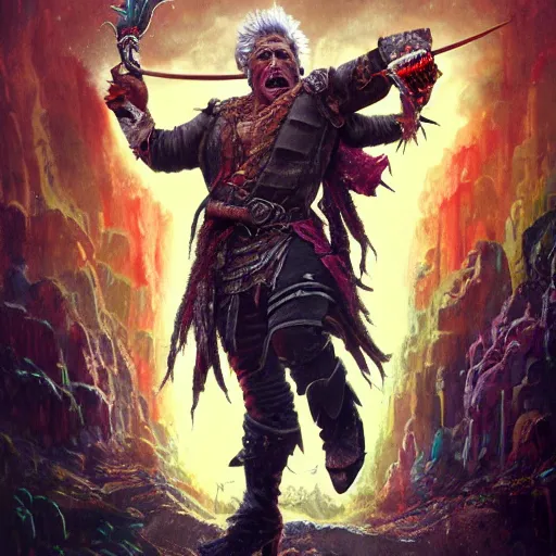 Image similar to detailed photo of a Half-orc bard portrayed by Gary Busey, 8k,by Tristan Eaton, Stanley Artgermm, Tom Bagshaw, Greg Rutkowski, Carne Griffiths, trending on DeviantArt, face enhance, hyper detailed ,full of color, dramatic lightning, epic stance