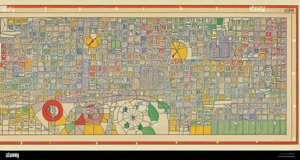 Image similar to isometric miniature map dashboard with time series charts, pie plots and other modern graphics, with small creatures on it. monografia by diego rivera and egon schiele