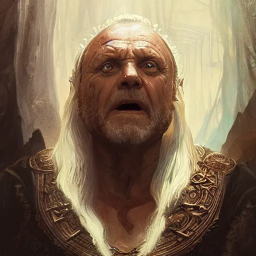 Image similar to anthony hopkins as odin, intricate, elegant, highly detailed, digital painting, artstation, concept art, matte, illustration, hearthstone, art by artgerm and greg rutkowski and alphonse mucha, simon stalenhag, hyperreal