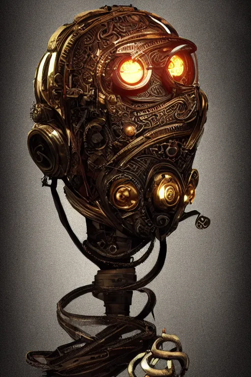 Image similar to steampunk helmet fantasy art mask robot ninja stylized digital illustration sharp focus, elegant intricate digital painting artstation concept art global illumination ray tracing advanced technology chaykin howard and campionpascale and cooke darwyn and davis jack