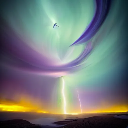 Image similar to amazing photo of a purple tornado in the sky by marc adamus, beautiful dramatic lighting