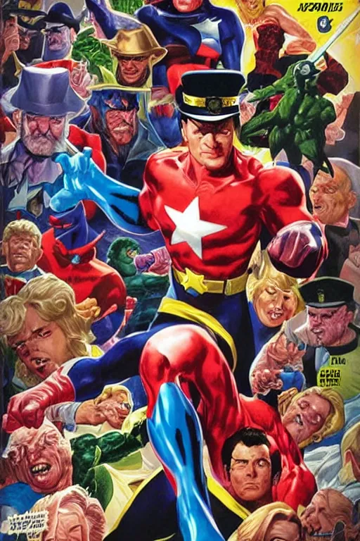 Prompt: comic book cover art. captain milk by alex ross