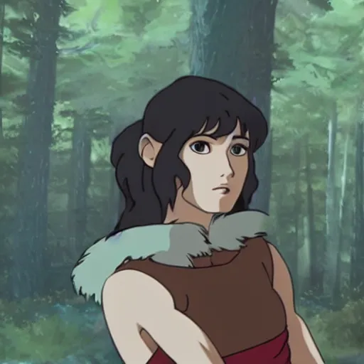 Image similar to mary elizabeth winstead as princess mononoke, still frame, sharp focus, art by cinematic