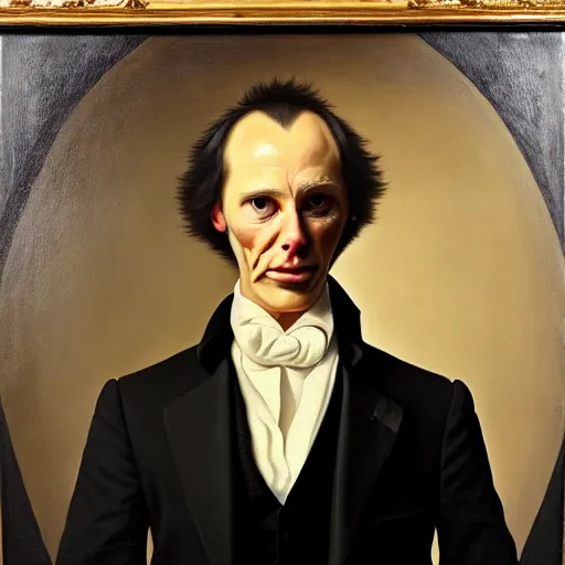 Image similar to portrait of a cat wearing a black suit jacket and holding a piece of cheese, tan vest, and white ascot, an american romanticism painting, a portrait painting, cgsociety, soft focus, oil on canvas