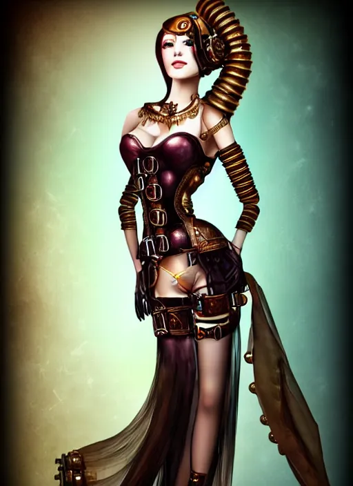 Prompt: image of beautyful female android steampunk,