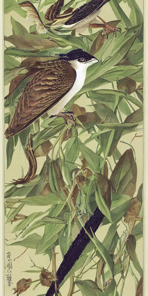 Image similar to field guide illustration painting of a dragon sparrow by john audubon and David Allen Sibley, detailed art