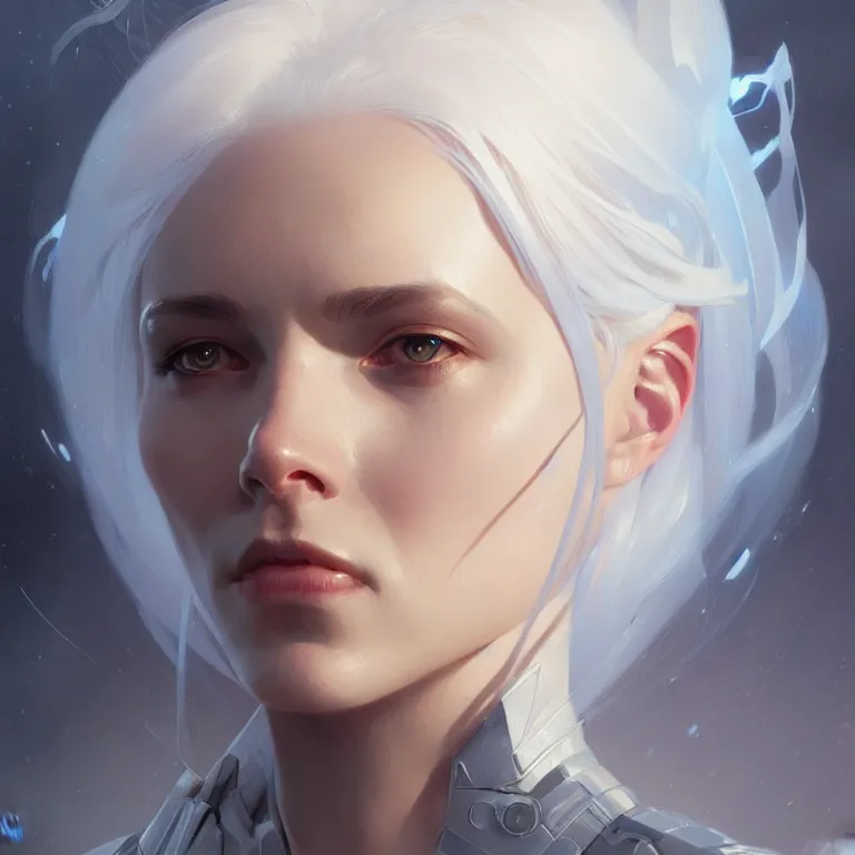 Image similar to gallent whitehaired girl portrait, sci-fi face, elegant, highly detailed, digital painting, artstation, concept art, smooth, sharp focus, illustration, art by artgerm and greg rutkowski and alphonse mucha