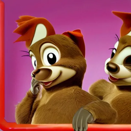 Prompt: chip and dale stuck in a jello mold, disney,