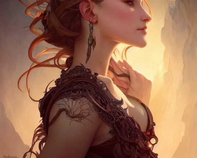 Image similar to photography of fay helfer, deep focus, d & d, fantasy, intricate, elegant, highly detailed, digital painting, artstation, concept art, matte, sharp focus, illustration, hearthstone, art by artgerm and greg rutkowski and alphonse mucha