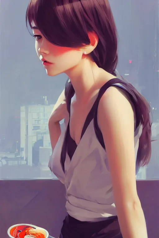 Prompt: a girl eating sushi, full shot, fine - face, realistic shaded perfect body, fine details. night setting. very anime style. realistic shaded lighting poster by ilya kuvshinov katsuhiro, magali villeneuve, artgerm, jeremy lipkin and michael garmash, rob rey and kentaro miura style, trending on art station