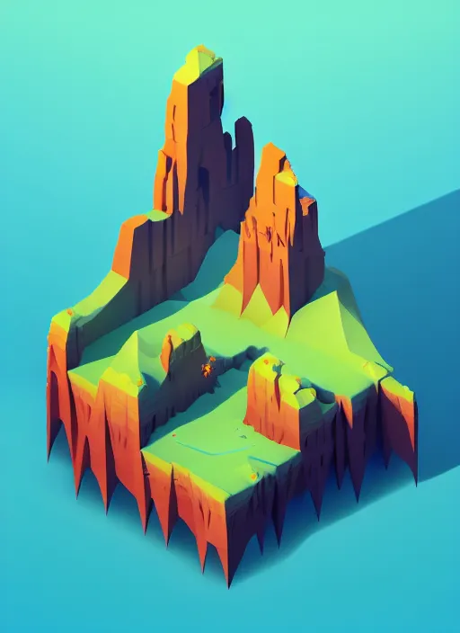 Prompt: a low poly isometric render of a icelandic mountain in the style of monument valley, intricate, elegant, smooth, illustration, simple, solid shapes, by nuri iyem, james gurney, james jean, greg rutkowski, anato finnstark. pixar, octane render