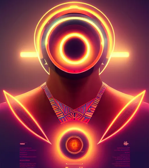 Image similar to symmetry!! egyptian god of technology, solid cube of light, hard edges, product render retro - futuristic poster scifi, lasers and neon circuits, brown skin handsome egyptian god, intricate, elegant, highly detailed, digital painting, artstation, concept art, smooth, sharp focus, illustration, dreamlike, art by artgerm