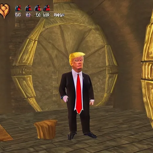 Prompt: screenshot of donald trump in morrowind