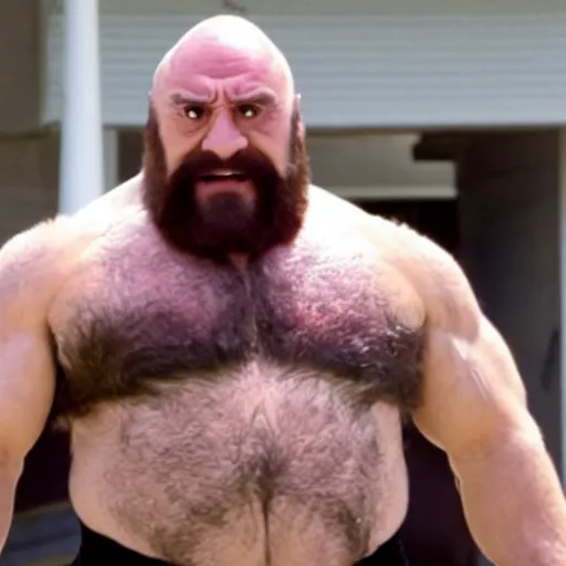 Image similar to movie still of Danny DeVito starring as zangief in the 2026 live action street fighter movie