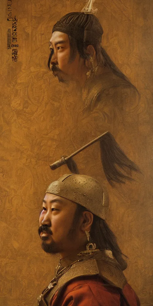 Prompt: Highly detailed and cinematic Renaissance period portrait oil painting Kublai Khan, an oil painting ((masterpiece)) by ((Josep Tapiró Baró)), dynamic lighting, 8K