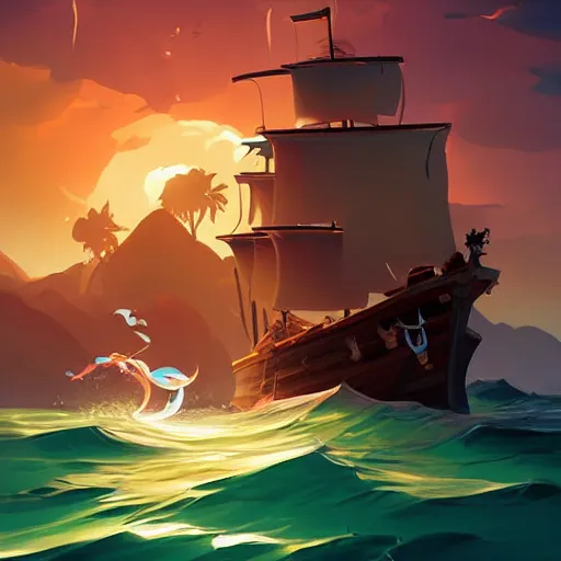 Image similar to painting mermaid treasure on sea of thieves game avatar hero smooth face median photoshop filter cutout vector, behance hd by jesper ejsing, by rhads, makoto shinkai and lois van baarle, ilya kuvshinov, rossdraws global illumination