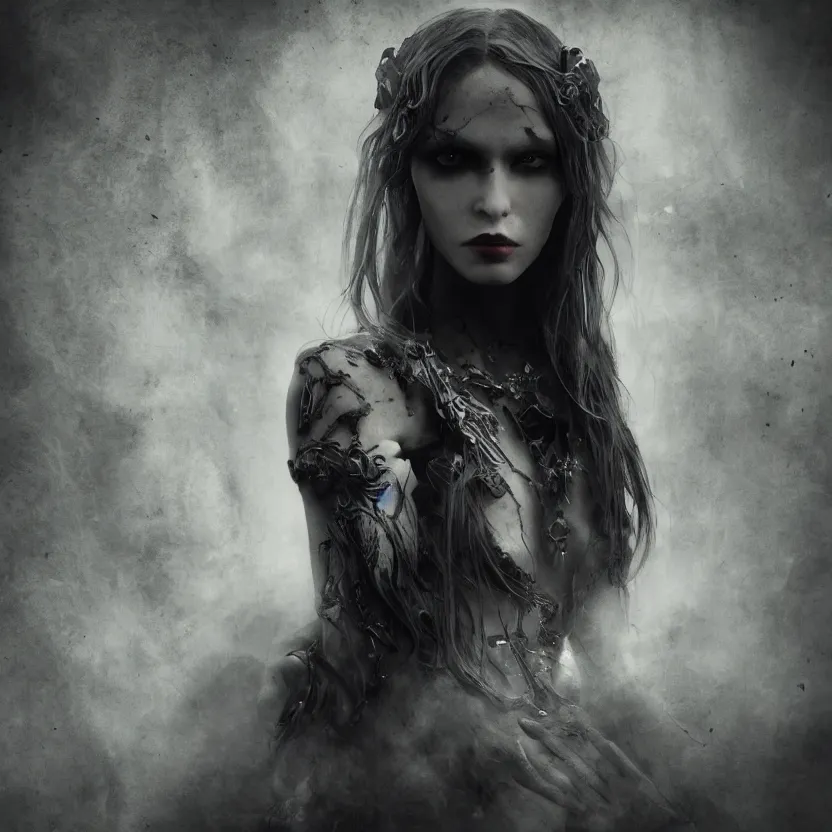 Image similar to stunning otherworldly Gothic goddess of beauty, dark and mysterious, atmospheric, ominous, eerie, cinematic, Epic, 8k, 4k, ultra detail, ultra realistic, rendered by awesomeness