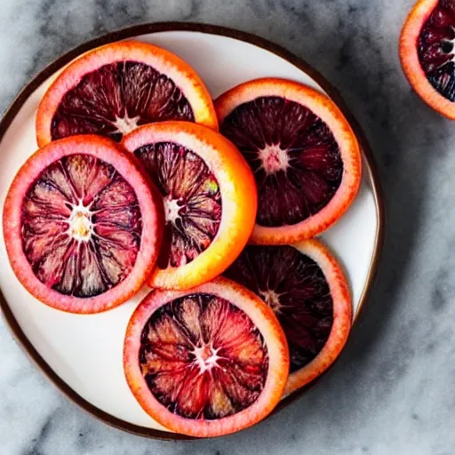 Image similar to a plate of blood orange slices, blood orange wedges