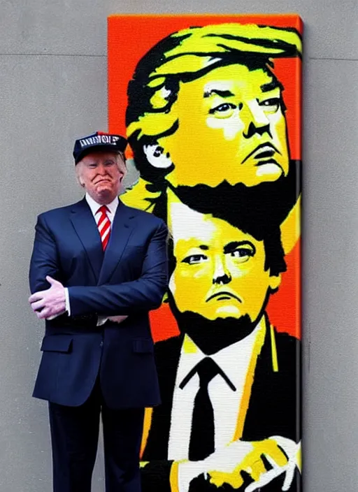 Image similar to banksy donald trump the wolf of wall street art on canvas