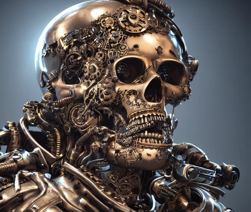 Image similar to steampunk cyborg skull, unreal engine, arstation trending, highly detailed, 8 k