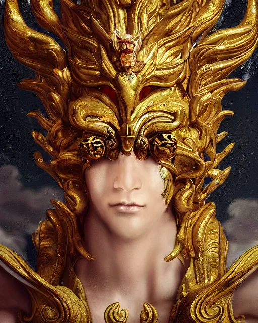 Prompt: A epic and beautiful rococo painting of the insect lord with an osidian mask. . ultra-detailed. Anime, pixiv, UHD 8K CryEngine, octane render