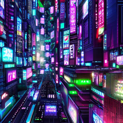 Prompt: massive sprawling neo-tokyo metropolis. bright neon lights, hyper-futuristic city, cyberpunk artstation 4k