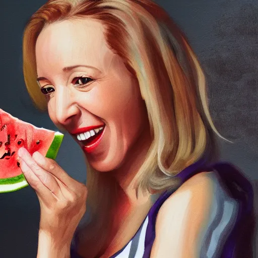 Image similar to digital portrait of Lisa Kudrow eating a watermelon